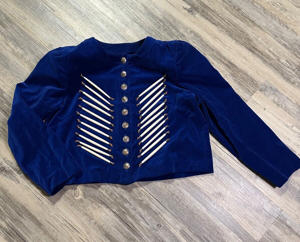 Vtg Velvet Horn Beaded Jacket Size Medium* Blue Button Up Western USA Ranch READ